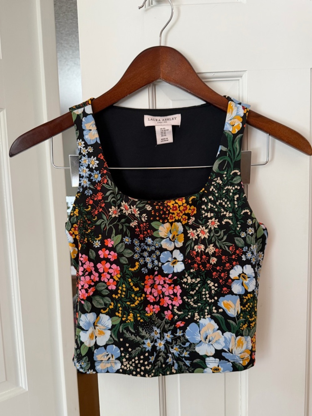 Laura Ashley Black Multicolor Floral Square-Neck Crop Top | Women’s XS
